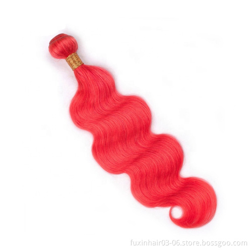 Wine Human Hair Weave Bundles with Closure Extension Red Hair Fuxin Brazilian Remy Hair WEAVING Machine Double Weft >=20%
